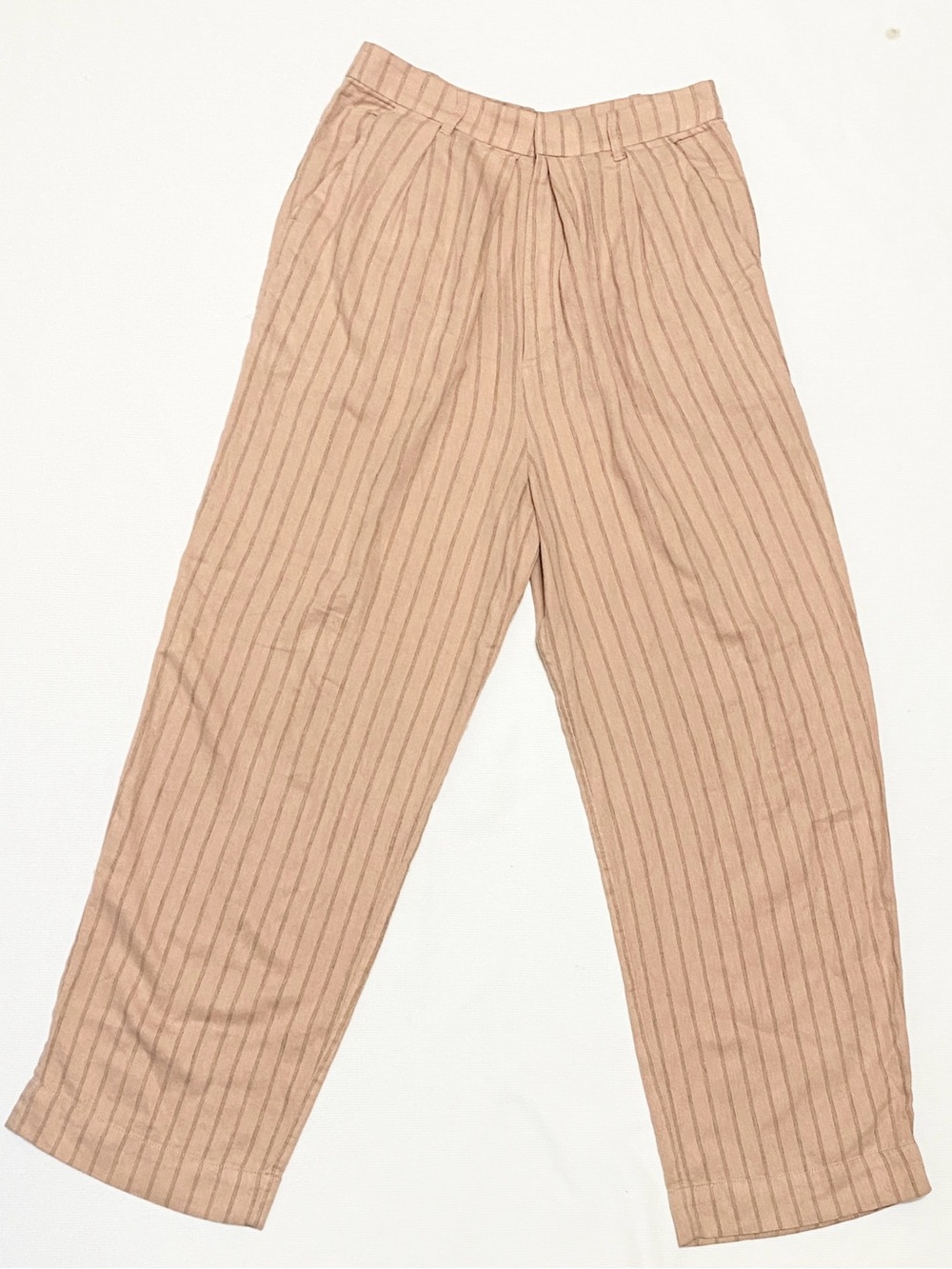 Free People Super High Rise Striped Linen Barrel Pants Peach Tan